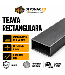 Teava rectangulara 50 x 20 x 2 mm, 6 metri